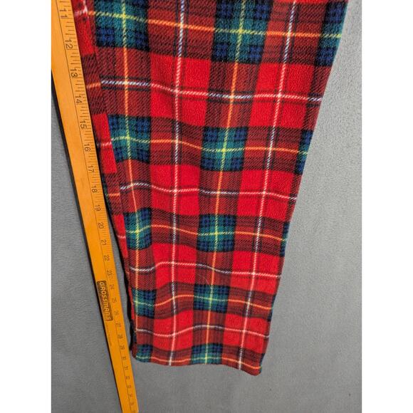 Lauren Ralph Lauren Women’s Red Plaid Leopard Trim Fleece Pajamas Large Crest - Picture 14 of 16